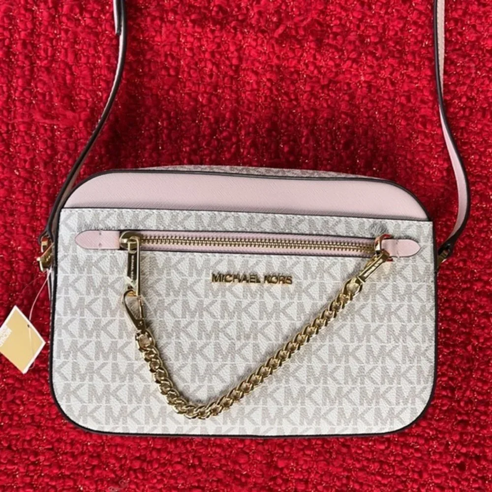 Michael Kors Jet Set Item Large East West Zip Chain Crossbody Powder Blush Multi